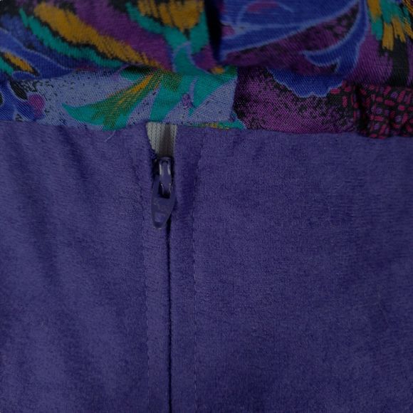 Vintage 80s Secretary Midi Dress Size S/M Rayon Purple Boho Floral Print - Picture 8 of 12